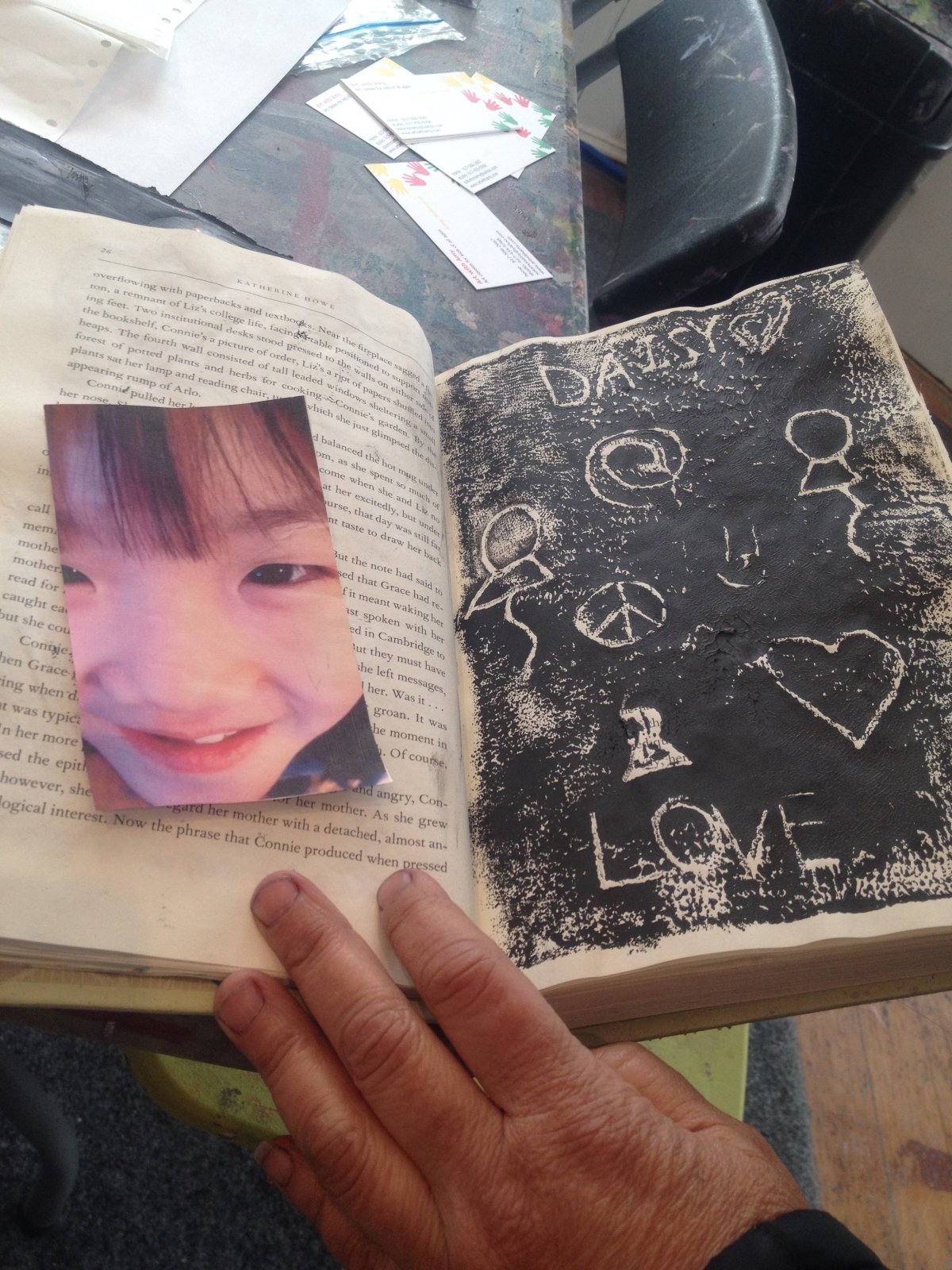 An example of a child’s artwork using an old book at Art with Amy 