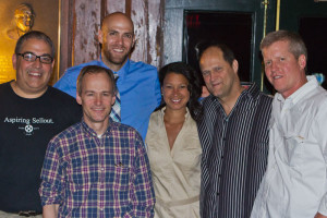 Left to right - Javier Marin, Paul Epstein, Ayanna Kilpatrick, Tim Townsend, Paul Richards and Dan Genis in front. Photo credit Norman Lang from Lang Productions